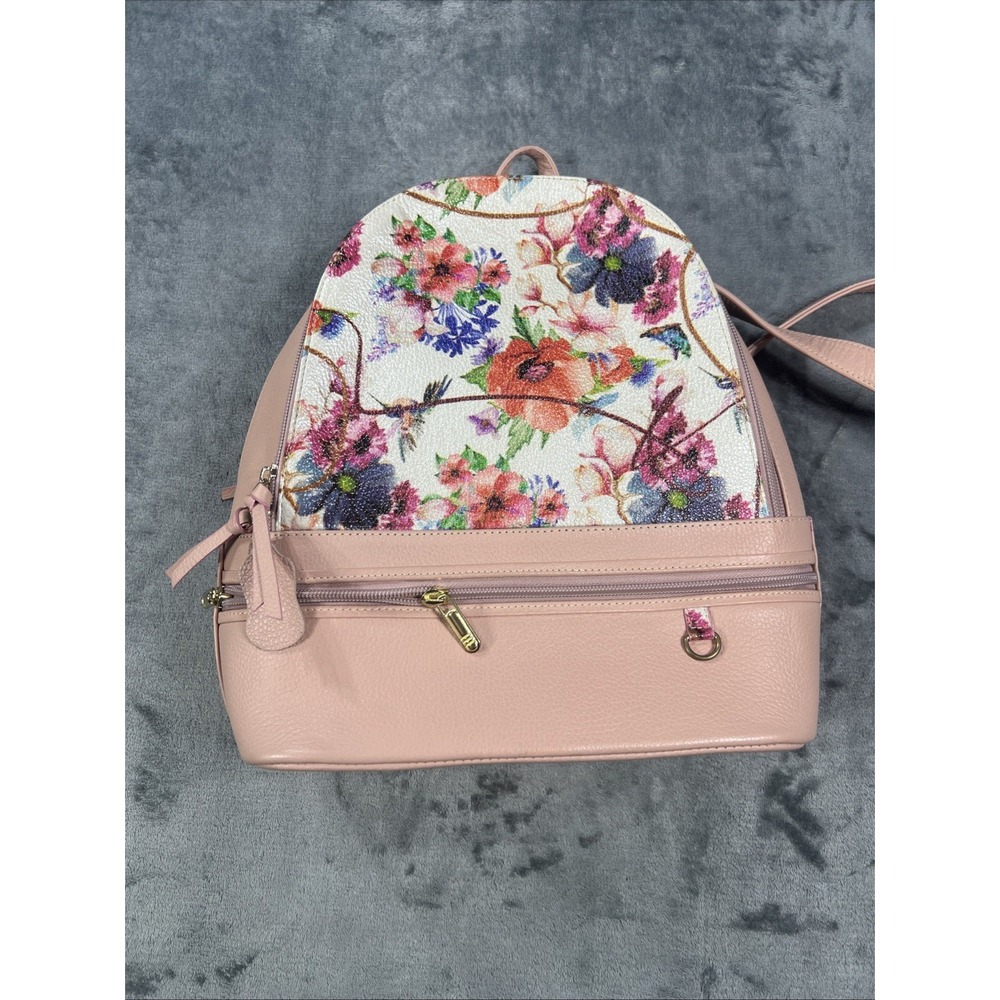 Puro Cuero Leather Backpack Floral Glam Boho Cottagecore Blush Pink Spring Chic - Picture 3 of 11